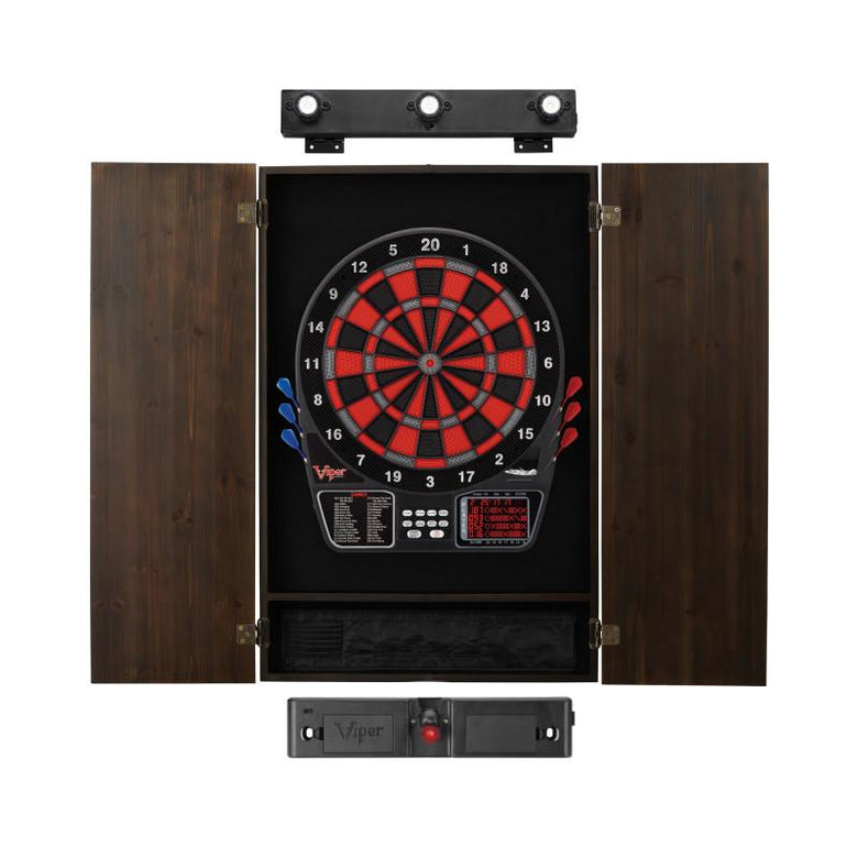 Viper 797 Electronic Dartboard, Metropolitan Espresso Cabinet, Laser Throw Line & Shadow Buster Dartboard Light Bundle Darts Viper 