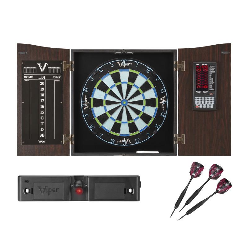 Viper Vault Deluxe Dartboard Cabinet with Built-In Pro Score, Chroma Sisal Dartboard, Laser Throw Line, and Black Mariah Darts Viper 