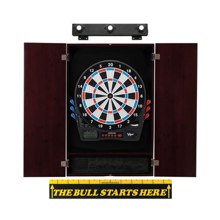 Viper Showdown Electronic Dartboard, Metropolitan Mahogany Cabinet, "The Bull Starts Here" Throw Line Marker & Shadow Buster Dartboard Lights Darts Viper 