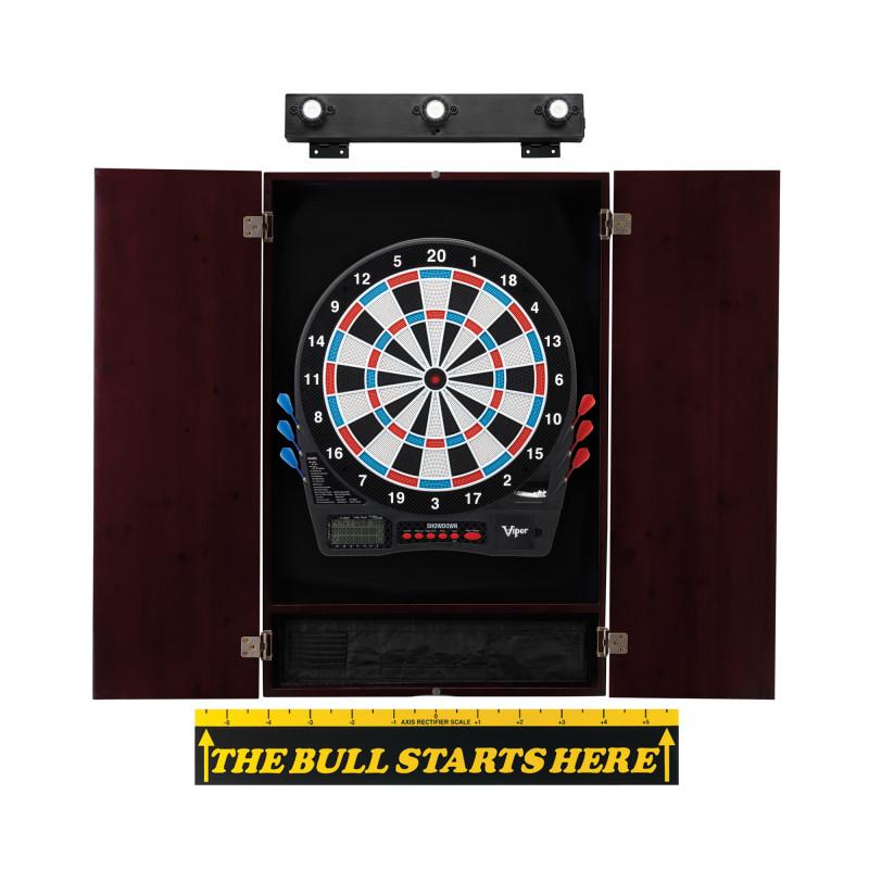 Viper Showdown Electronic Dartboard, Metropolitan Mahogany Cabinet, "The Bull Starts Here" Throw Line Marker & Shadow Buster Dartboard Lights Darts Viper 