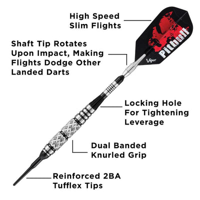 Viper Pitbull Darts 90% Tungsten Soft Tip Darts Diamond Cut and Ringed Barrel 18 Grams Soft-Tip Darts Viper 