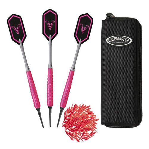Viper V Glo Soft Tip 18gm Pink, Casemaster Salvo Black Nylon Case, and Viper 2BA Tufflex Tips III- Neon Pink 100ct. Box Soft-Tip Darts Viper 