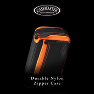 Casemaster dart case with black nylon body, orange trim, and top zipper pull against black background