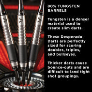 Three silver and black darts with knurled grips in a dartboard