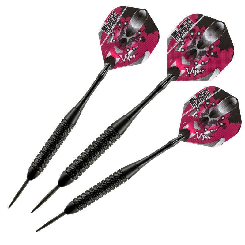 Viper Black Mariah Steel Tip Darts 22 Grams, Red and Black Shafts and Flights with Sharpener