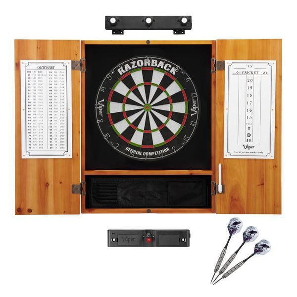 Viper Razorback Sisal Dartboard, Metropolitan Oak Cabinet, Shadow