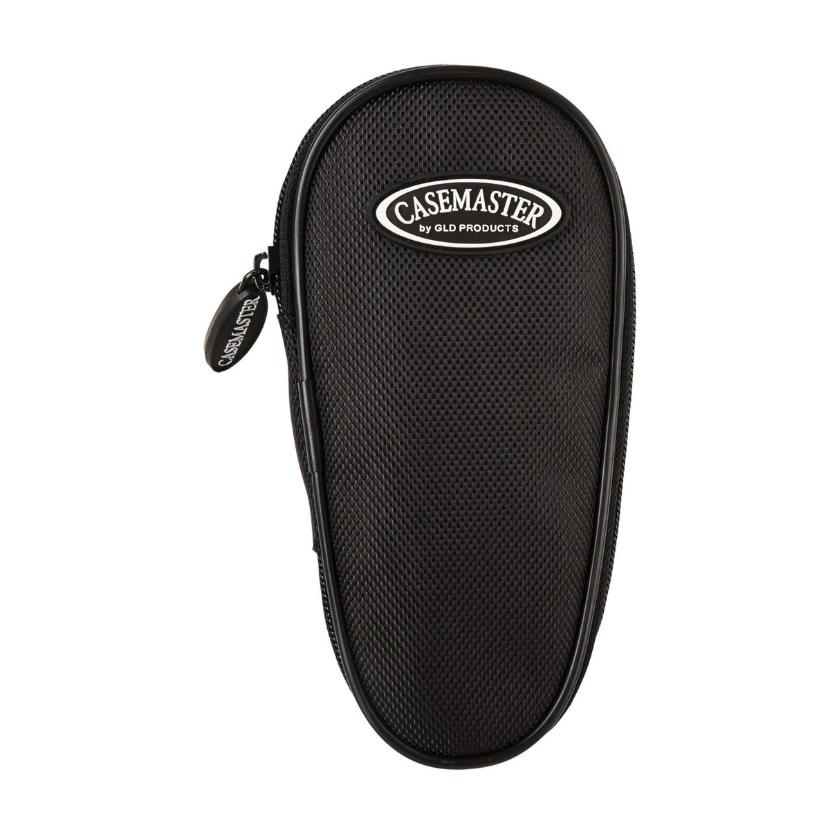 Black oval zippered dart case with Casemaster by GLD Products badge and side zipper pull