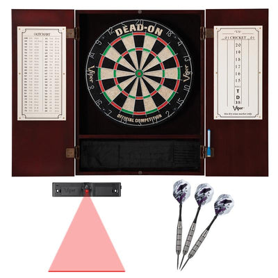 Viper Metropolitan Mahogany Steel Tip Dartboard Cabinet, Viper Dead-On Bristle Dartboard, Viper Underground Raven Steel Tip Darts 25 Grams, and Viper Dart Laser Line Darts Viper 