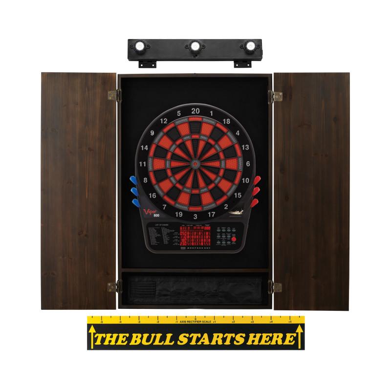 Viper 800 Electronic Dartboard, Metropolitan Espresso Cabinet, Throw Line Marker & Shadow Buster Dartboard Light Bundle Darts Viper 