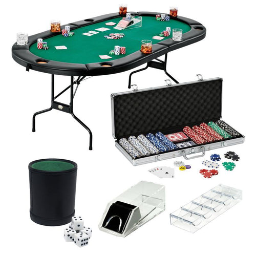 Fat Cat Texas Hold'em Table, 4-Deck Card Shoe, 500 Poker Chip Set, 2 Acrylic Chip Trays & Dice Cup Set Casino Bundles Fat Cat 