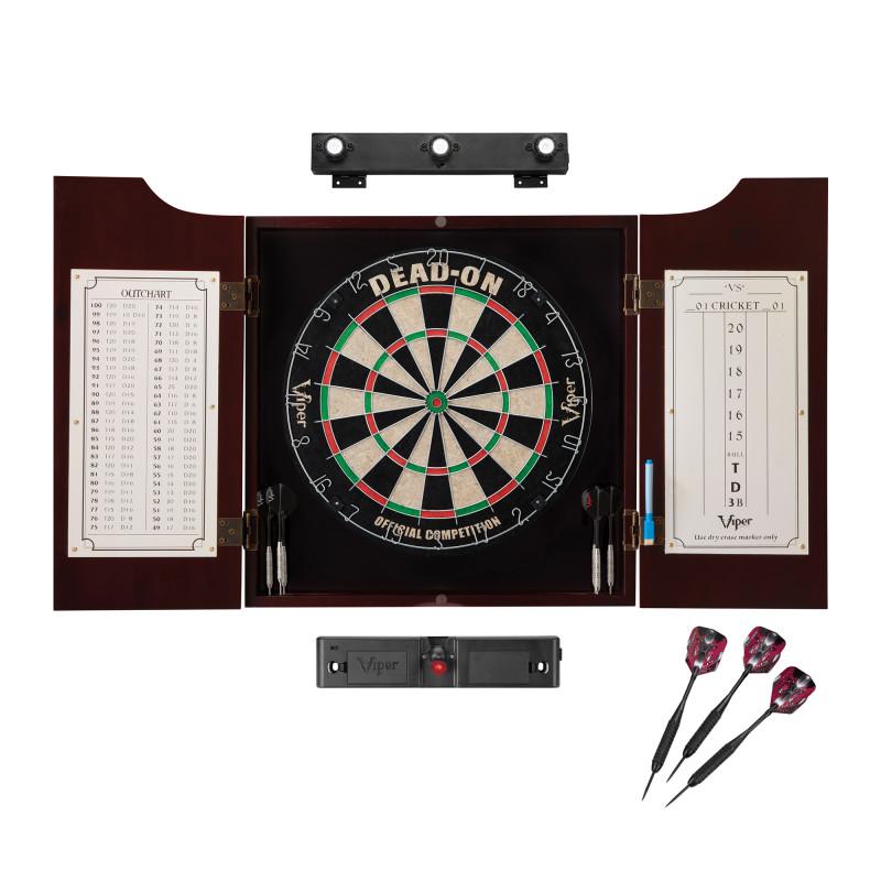 Viper Dead On Sisal Dartboard, Hudson Cabinet, Laser Throw Line, Black Mariah Steel Tip Darts & Shadow Buster Dartboard Light Bundle Darts Viper 