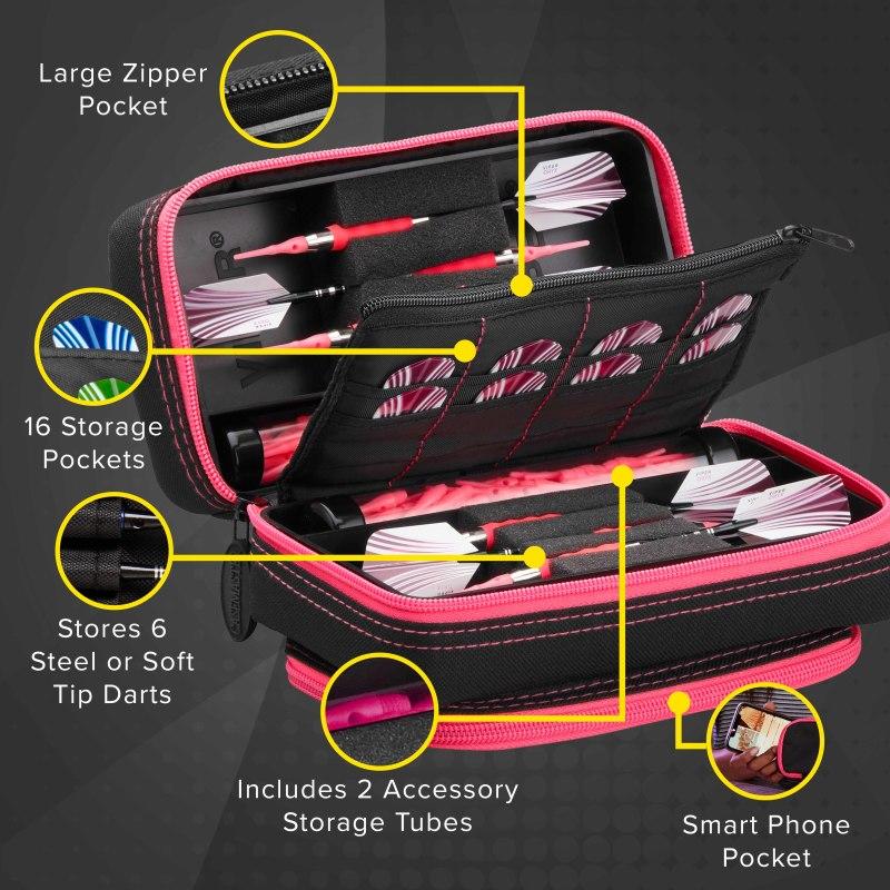 Casemaster Plazma Pro Dart Case Black with Pink Trim and Phone Pocket Dart Cases Casemaster 