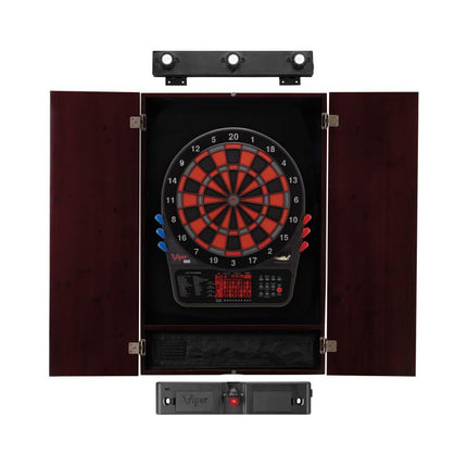 Viper 800 Electronic Dartboard, Metropolitan Mahogany Cabinet, Laser Throw Line & Shadow Buster Dartboard Light Bundle Darts Viper 