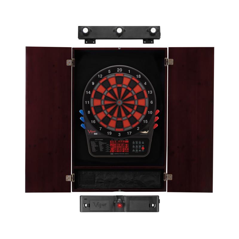 Viper 800 Electronic Dartboard, Metropolitan Mahogany Cabinet, Laser Throw Line & Shadow Buster Dartboard Light Bundle Darts Viper 