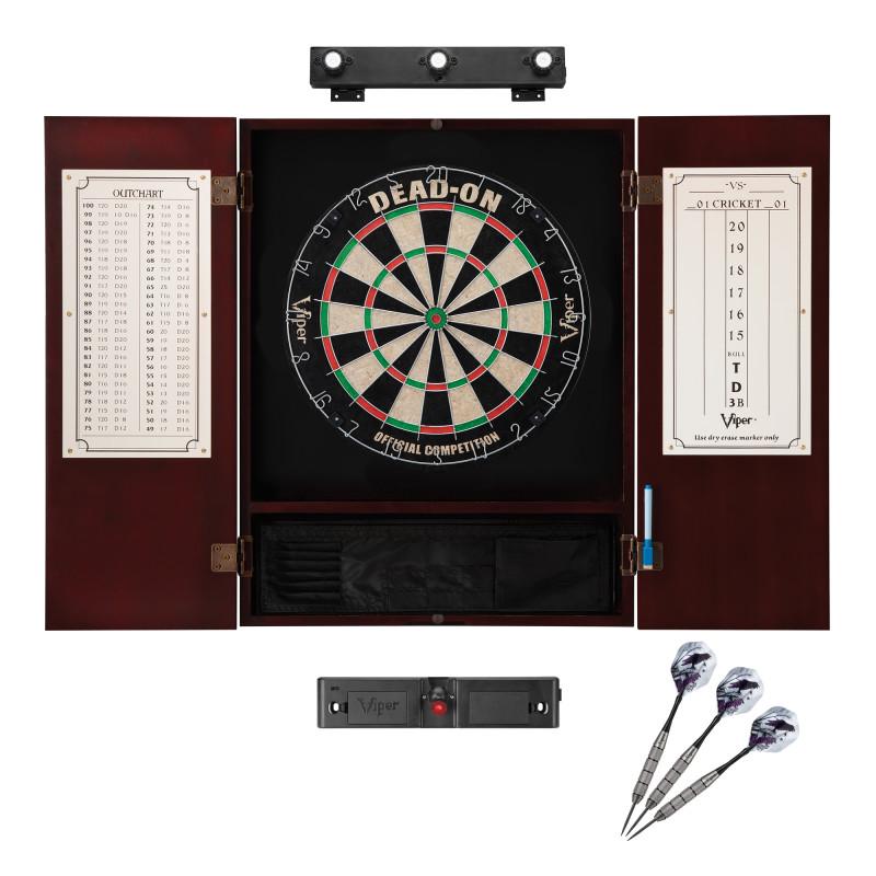 Viper Dead On Sisal Dartboard, Metropolitan Mahogany Cabinet, Padded Dart Mat & Laser Throw Line Marker Darts Viper 