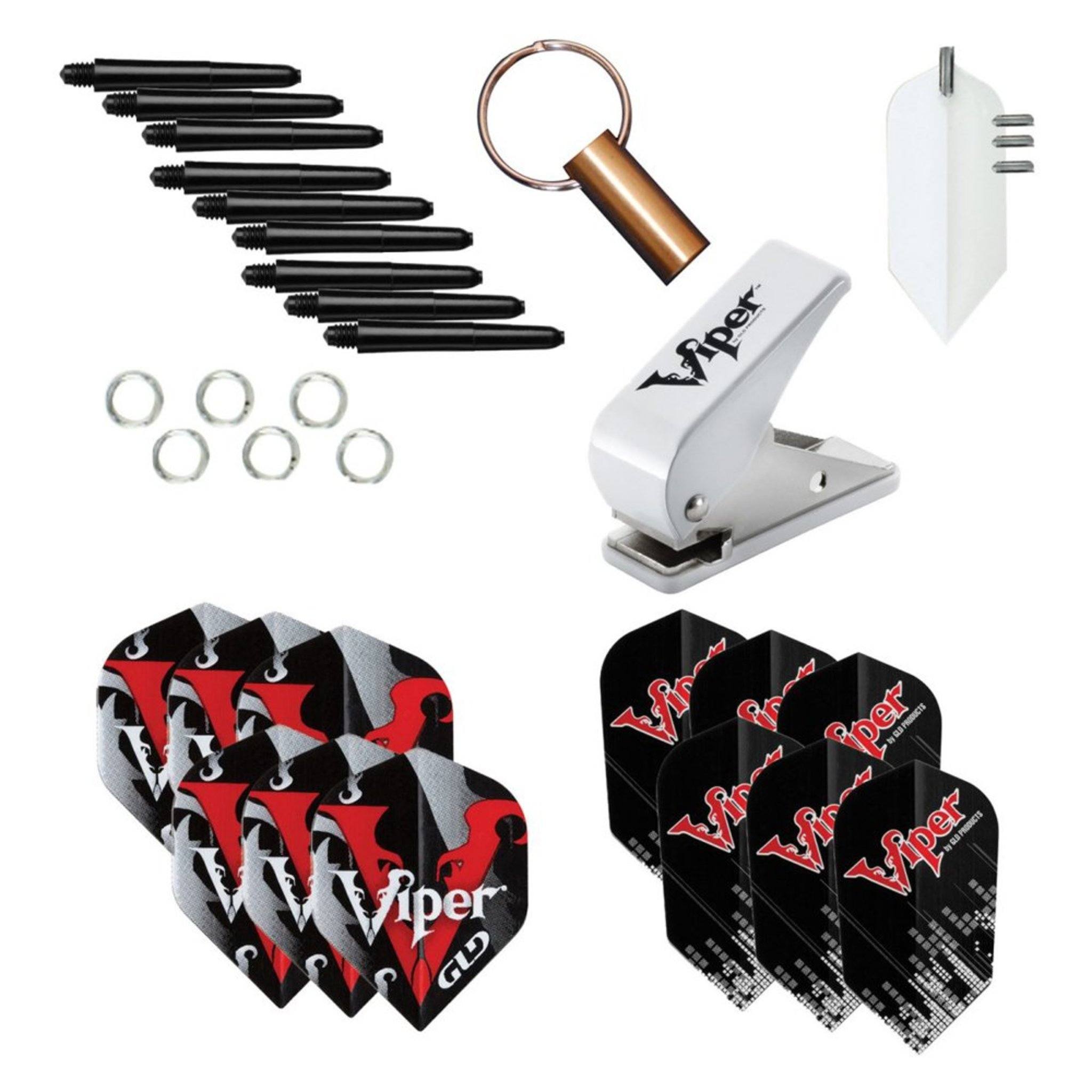 Viper Dart Accessory Bundle with Poly Royal Hard Flights, Nylon Medium Shafts, Flight Punch, Shaft Remover, Set of 3 Stem Rings and Aluminum Deflectors Dart Accessories Viper 
