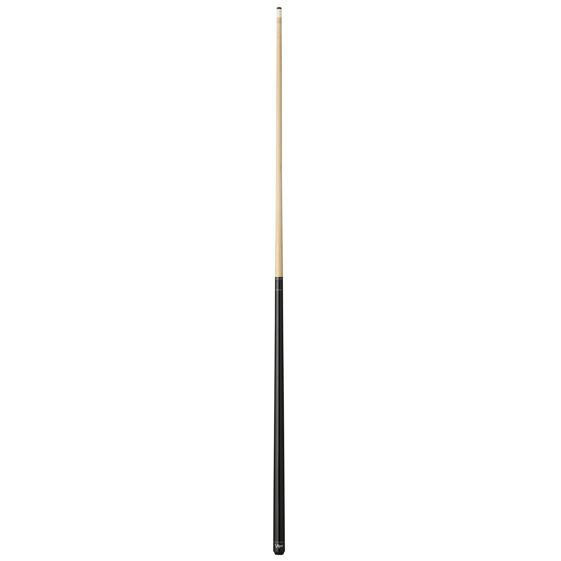 Billiard cue stick with natural wood upper shaft and black wrap lower section with ferrule