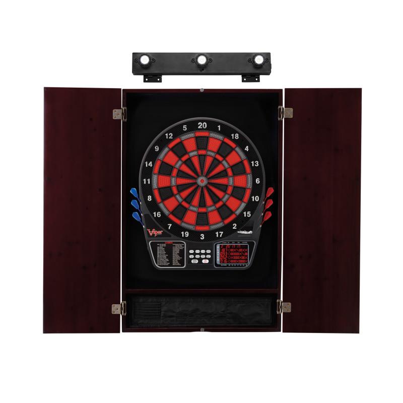 Viper 797 Electronic Dartboard, Metropolitan Mahogany Cabinet & Shadow Buster Dartboard Light Bundle Darts Viper 