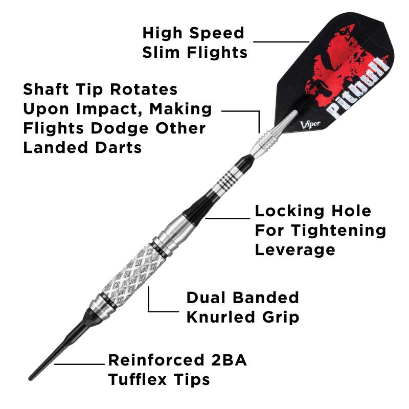 Viper Pitbull Darts 90% Tungsten Soft Tip Darts Diamond Cut and Shark Fin Barrel 18 Grams Soft-Tip Darts Viper 