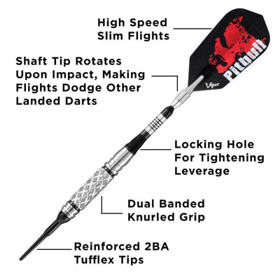 Viper Pitbull Darts 90% Tungsten Soft Tip Darts Diamond Cut and Shark Fin Barrel 18 Grams Soft-Tip Darts Viper 