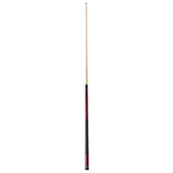 Billiard cue with light wood shaft, burgundy middle, black grip
