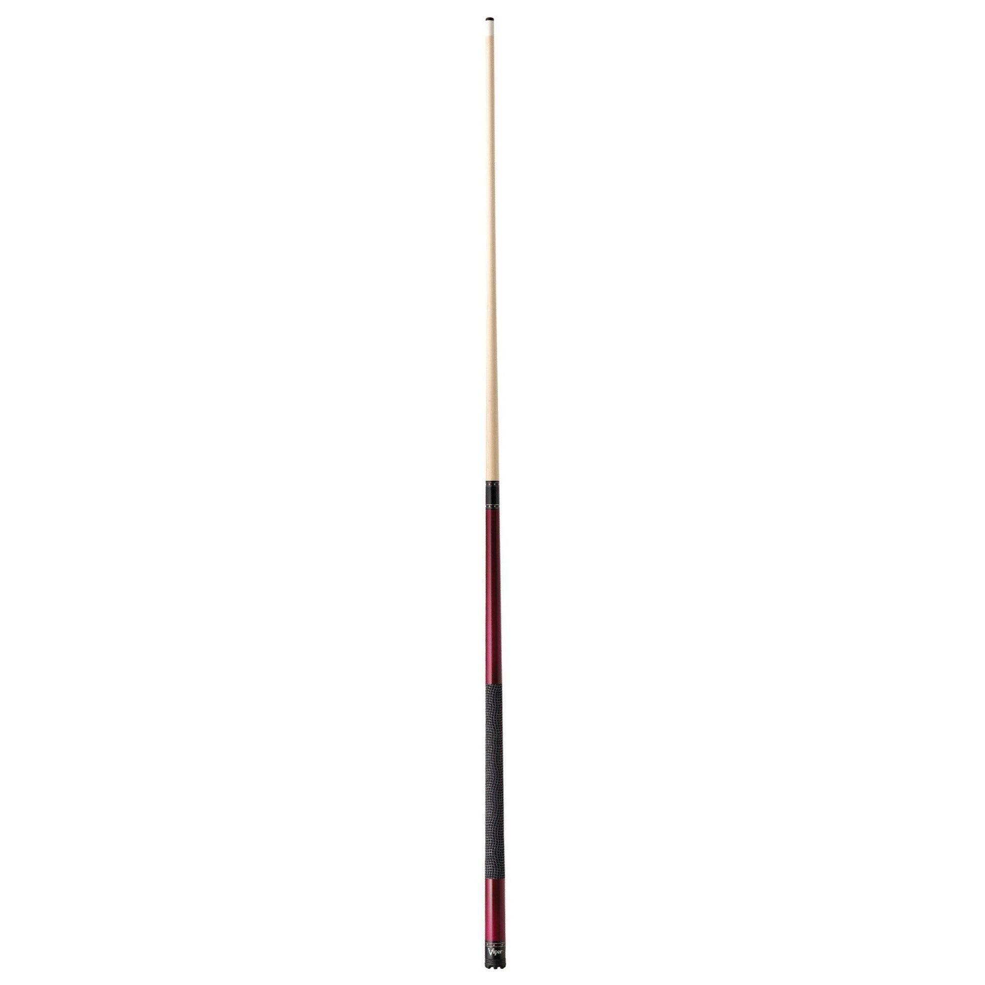 Billiard cue with light wood shaft, burgundy middle, black grip