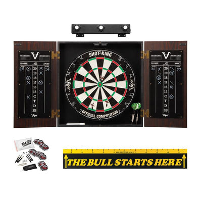 Viper Stadium Cabinet with Shot King Sisal Dartboard, Shadow Buster Dartboard Lights, "The Bull Starts Here" Throw Line Marker & Steel Tip Dart Accessories Kit Darts Viper 