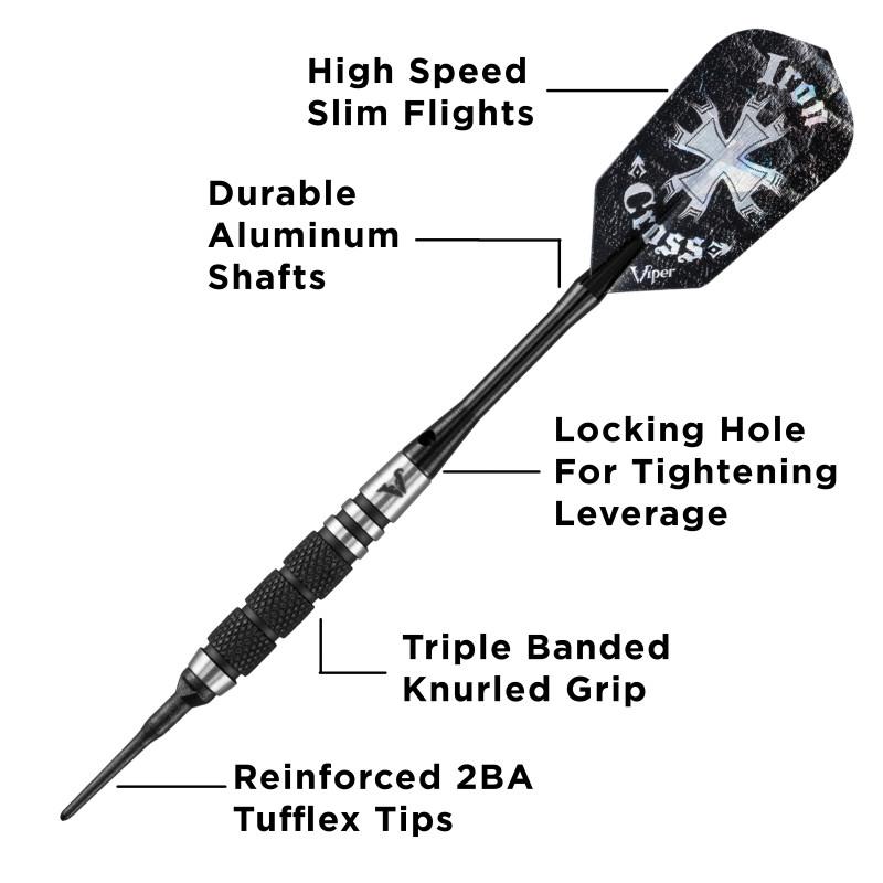 Viper Desperado 80% Tungsten Iron Cross Soft Tip Darts 3 Knurled Rings 18 Grams Soft-Tip Darts Viper 