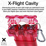 Red dart case with geometric cavity design and metal carabiner clip