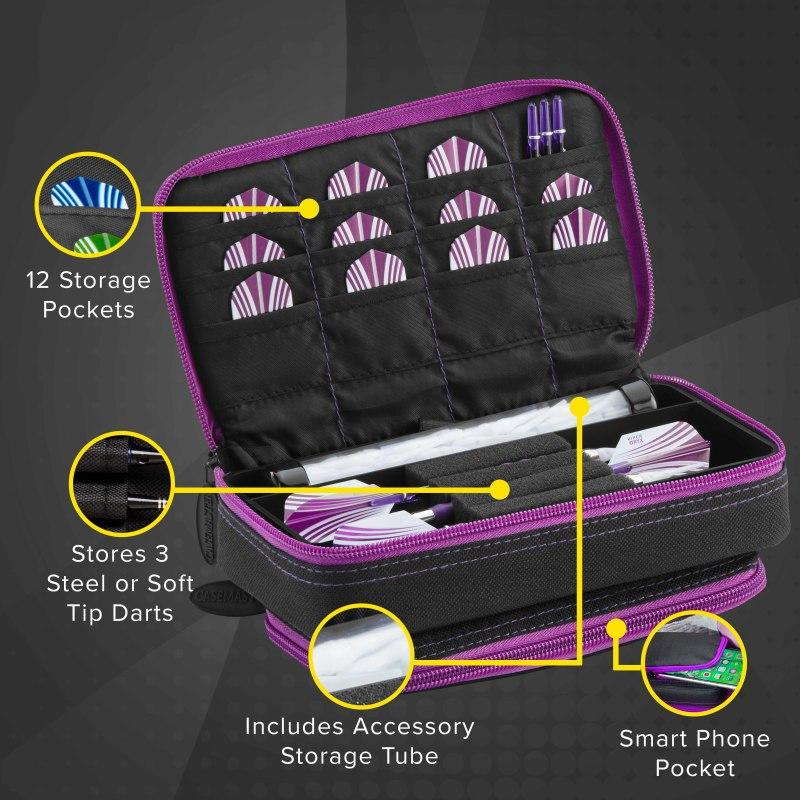 Casemaster Plazma Plus Dart Case Black with Amethyst Zipper and Phone Pocket Dart Cases Casemaster 