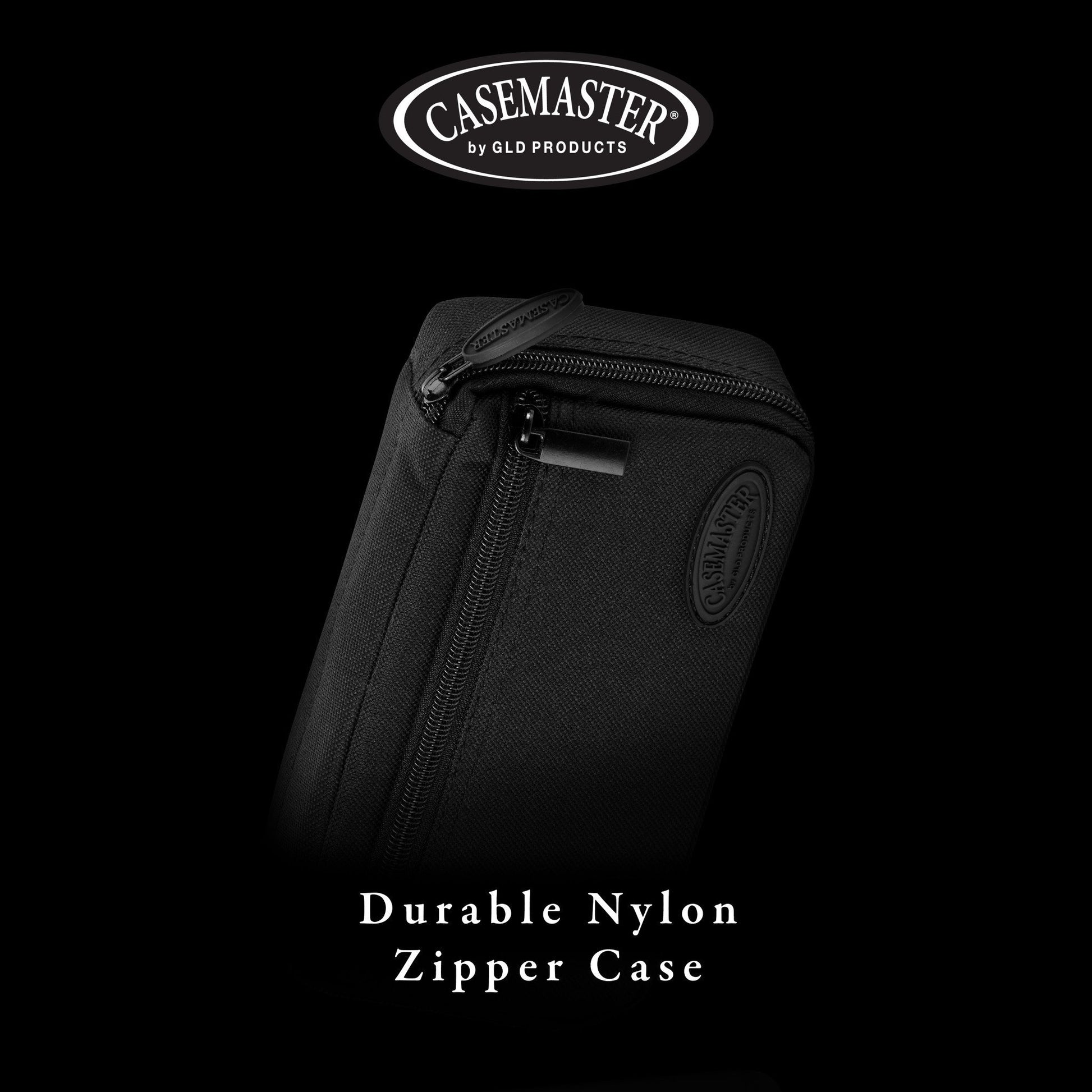 Black nylon zipper case with oval Casemaster logo on front and handle at top