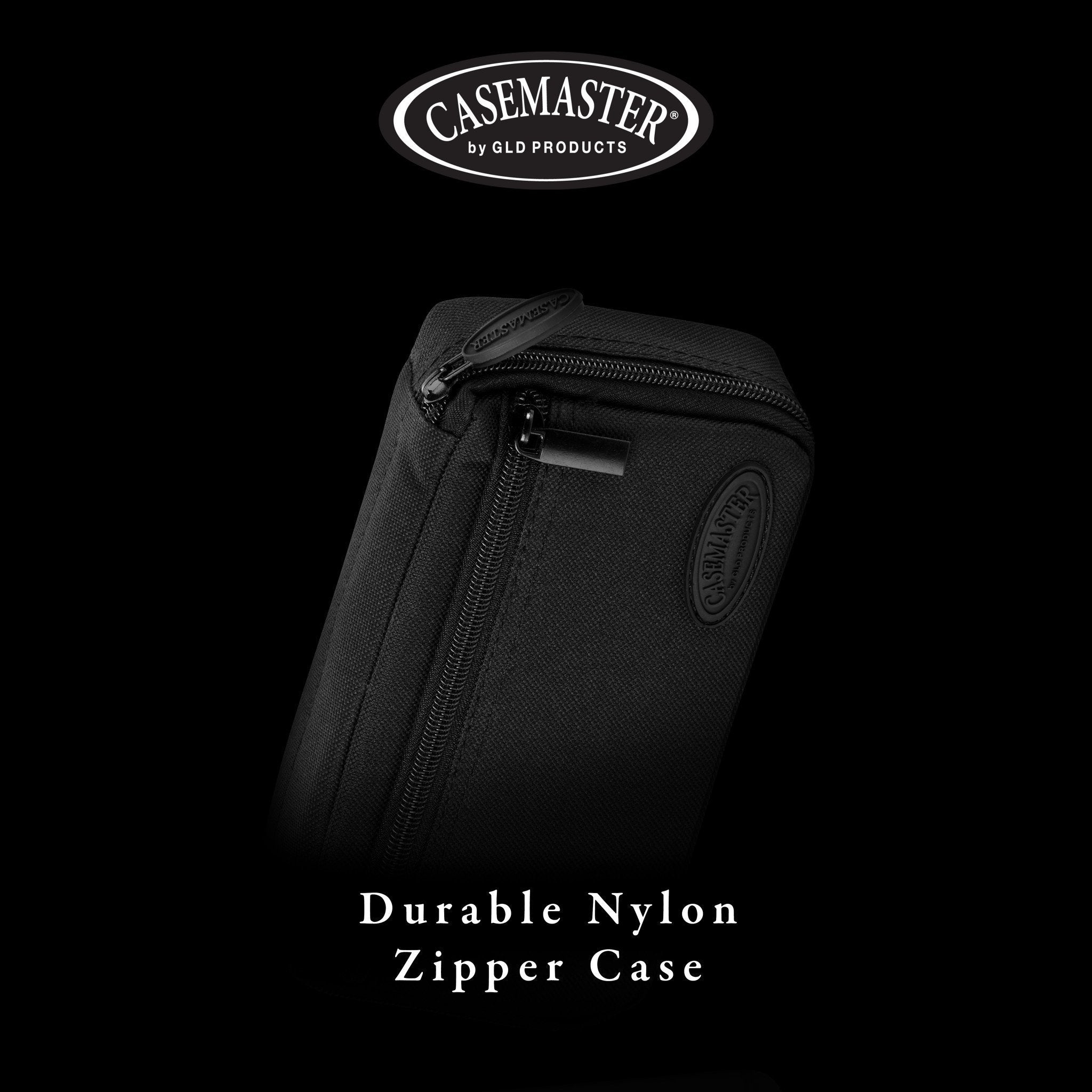Black nylon zipper case with oval Casemaster logo on front and handle at top