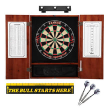 Load image into Gallery viewer, Viper League Sisal Dartboard, Metropolitan Cinnamon Cabinet, Shadow Buster Dartboard Lights &amp; &quot;The Bull Starts Here&quot; Throw Line Marker Darts Viper 
