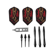 Dart flight set with stag design, metal tool, black points and shafts