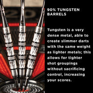 Three darts with silver barrels and black rings displayed point-down on dartboard