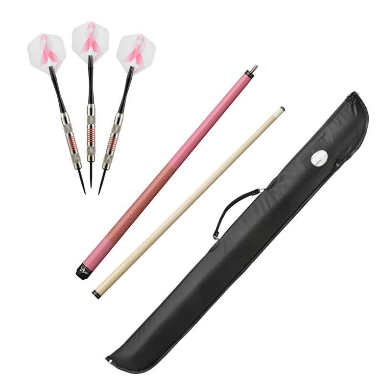 Fat Cat Breast Cancer Steel Tip Dart Set 20 Grams, Viper Junior Pink Lady Cue, and Casemaster Cono Case Billiards Viper 