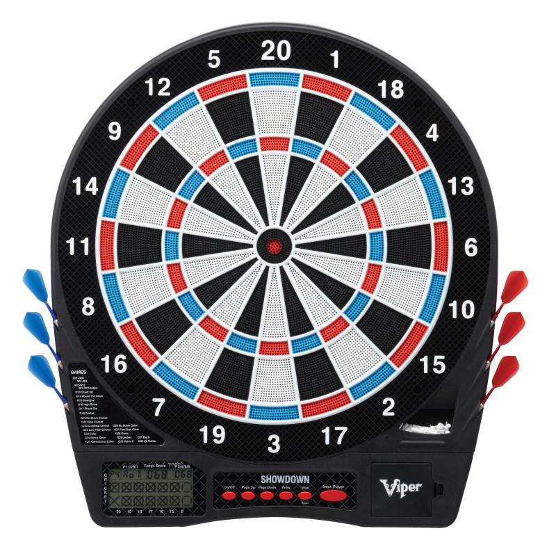 Viper Showdown Electronic Dartboard, Metropolitan Espresso Cabinet, Laser Throw Line & Shadow Buster Dartboard Light Bundle Darts Viper 