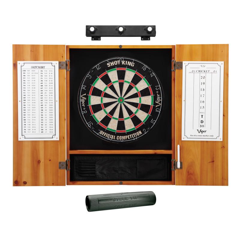 Viper Shot King Sisal Dartboard, Metropolitan Oak Cabinet, Shadow Buster Dartboard Lights & Padded Dart Mat Darts Viper 