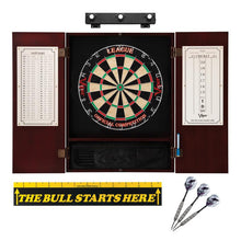 Load image into Gallery viewer, Viper League Sisal Dartboard, Metropolitan Mahogany Cabinet, Shadow Buster Dartboard Lights &amp; &quot;The Bull Starts Here&quot; Throw Line Marker Darts Viper 
