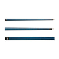 Three teal-colored billiard cues with black grips and metal ferrules displayed horizontally