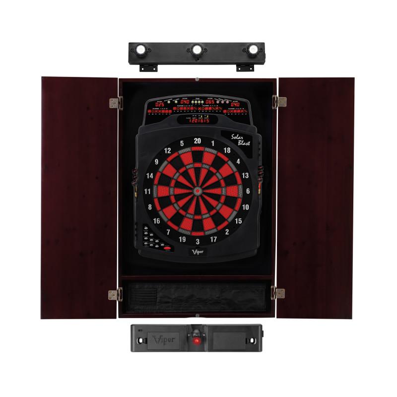 Viper Solar Blast Electronic Dartboard, Metropolitan Mahogany Cabinet, Laser Throw Line Marker & Shadow Buster Dartboard Lights Darts Viper 