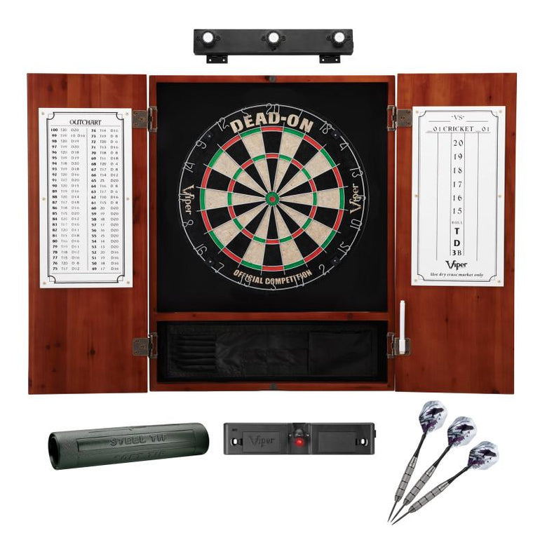 Viper Dead On Sisal Dartboard, Metropolitan Cinnamon Cabinet, Shadow Buster Dartboard Lights & Padded Dart Mat Darts Viper 