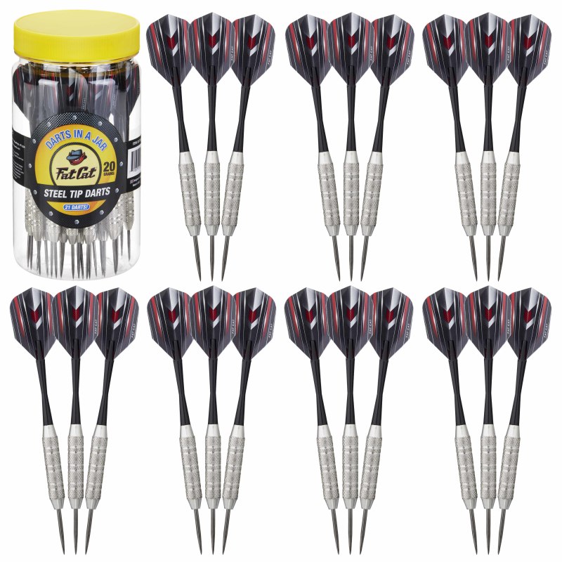 Fat Cat 21 Darts in a Jar Steel Tip 19 Grams with Patriot Dart Flights