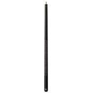 Black cue stick with textured grip section in middle and metal joint at top