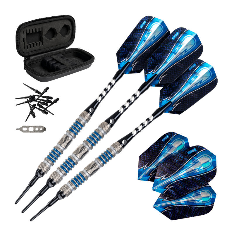 Viper Astro 80% Tungsten Soft Tip Darts, Blue Accessory Set with Case