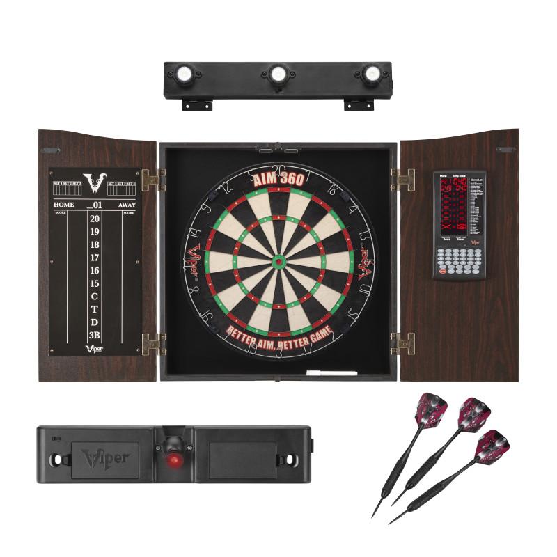Viper Vault Deluxe Dartboard Cabinet with Built-In Pro Score, AIM 360 Dartboard, Laser Throw Line, and Shadow Buster Light Viper 