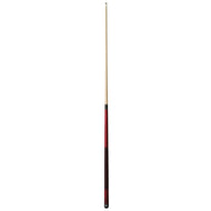 Billiards cue stick with light wood shaft and red and black wrapped grip section