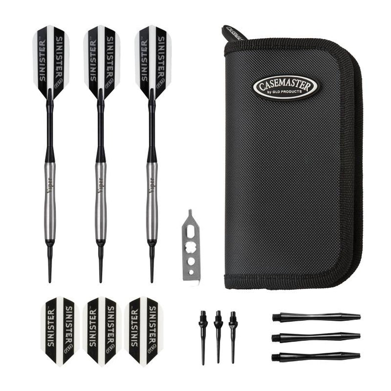 Viper Sinister Tungsten Darts Soft Tip Darts Tapered Barrel 18 Grams and Casemaster Deluxe Black Nylon Case Soft-Tip Darts Viper 