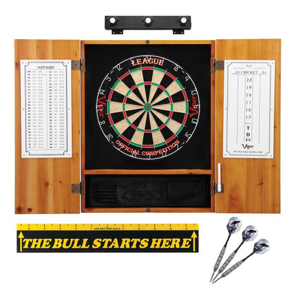 Viper League Sisal Dartboard, Metropolitan Oak Cabinet, Shadow Buster, Throw Line Marker & Underground Raven Steel Tip Darts Darts Viper 