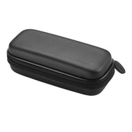 Black hard-shell dart case with rounded rectangular shape, mesh zipper pocket, and carrying handle